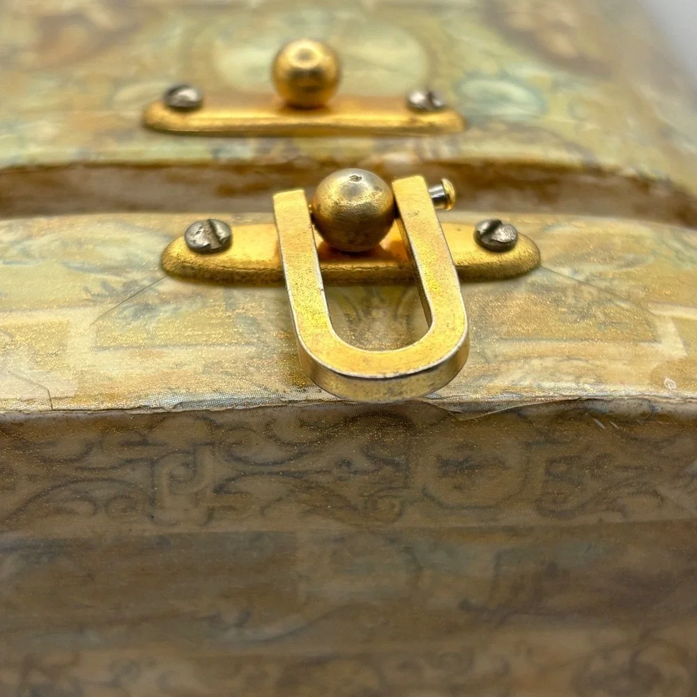 Vintage Decoupage Wood Purse Metal Handle Lined Metal Latch Greek God Design